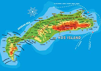 Karte der Insel Kos.